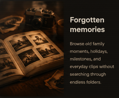 Rediscovery card for forgotten memories with a family photo album.