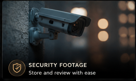 Outdoor security camera mounted on a wall at night.